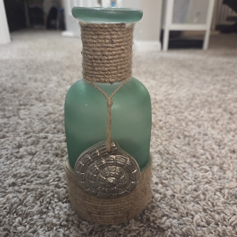 Rustic Seafoam Green Glass Bottle with Jute Wrap